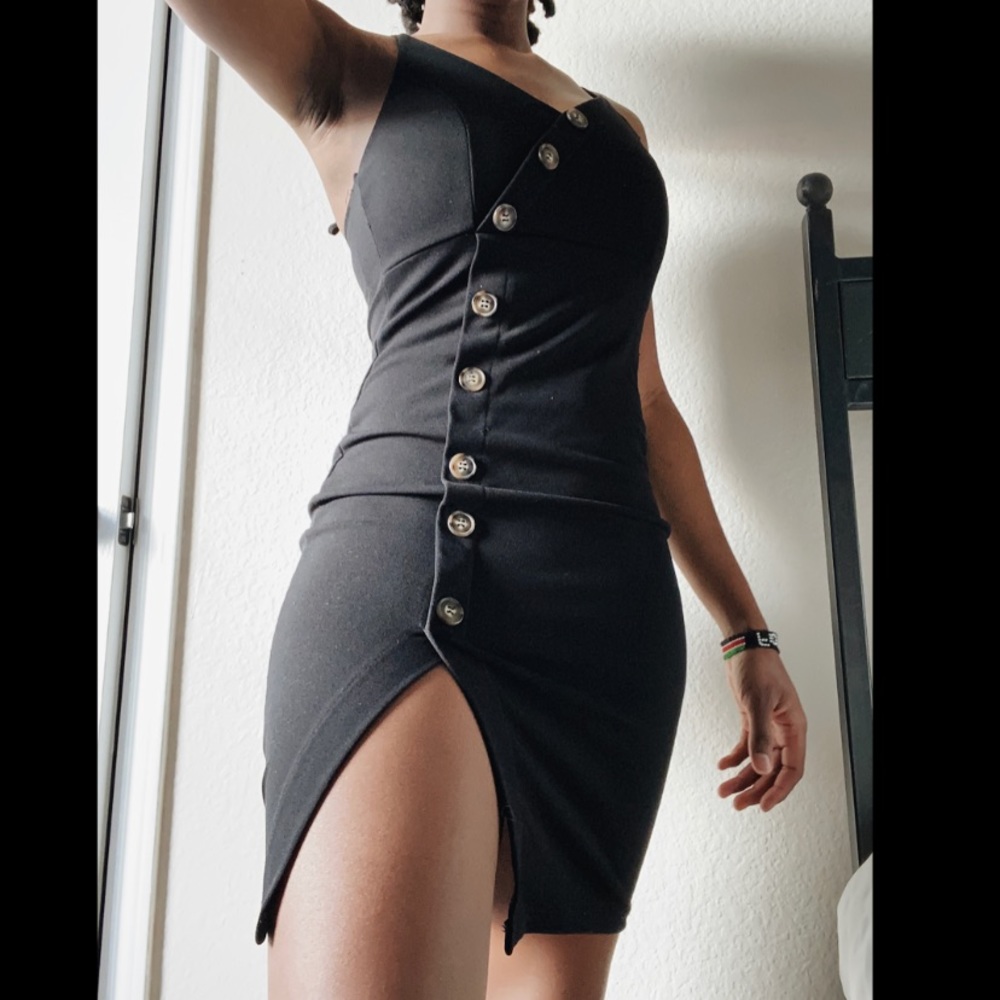 black button down dress w/ slit